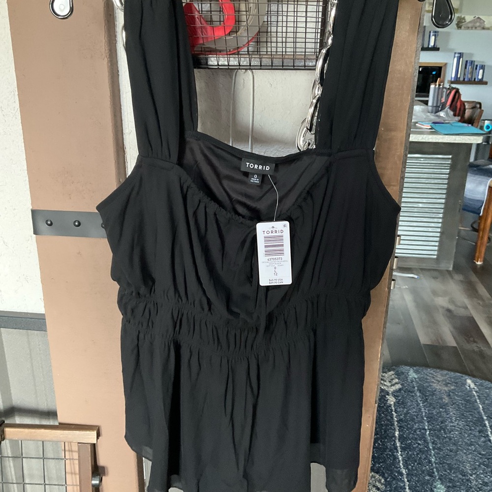 torrid Black Smocked-Waist Sleeveless Tank